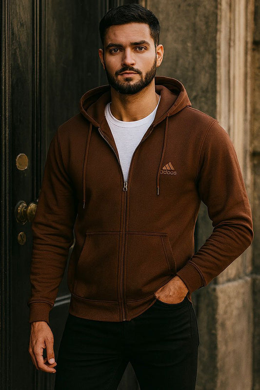 002 COMFORTABLE CLASSIC FLEECE HOODIE-BROWN